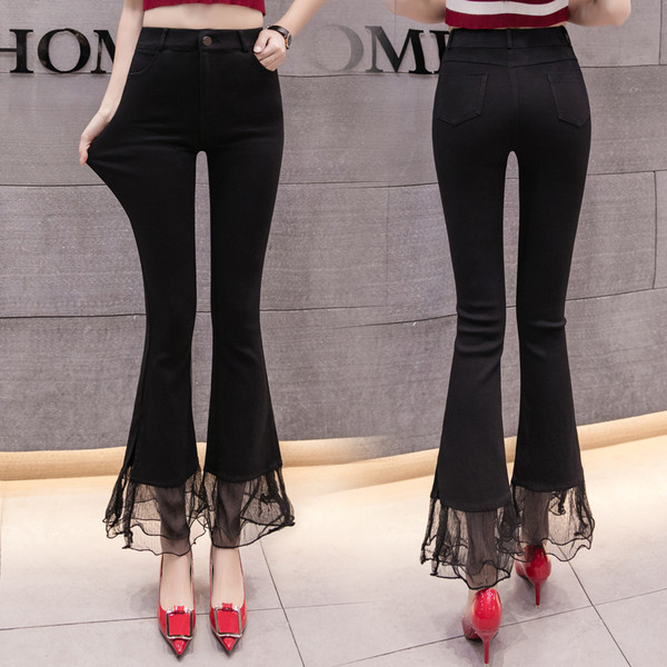 Pantaloni negri de dama eleganti cu tul - tip Charleston