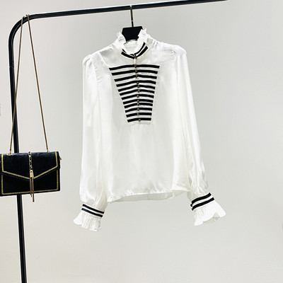 Naujo modelio moteriški marškiniai su polo apykakle ir ilgomis rankovėmis