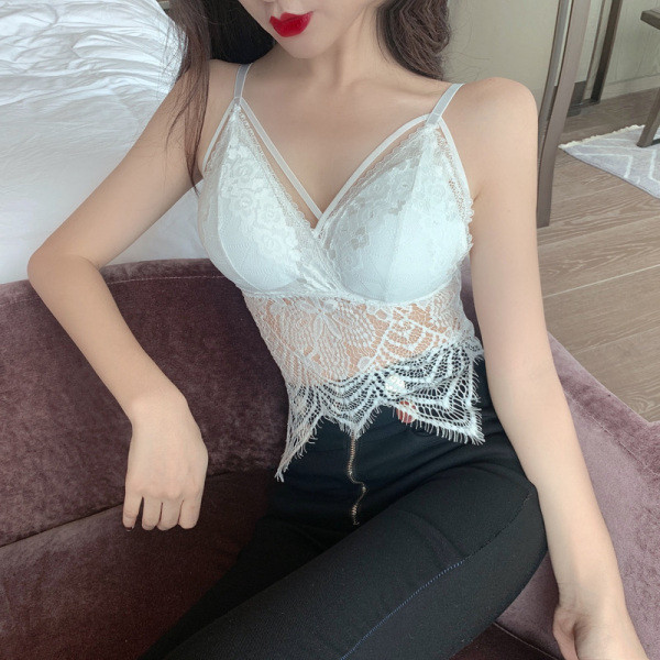 Īss sieviešu mežģīņu tops ar špica kakla izgriezumu