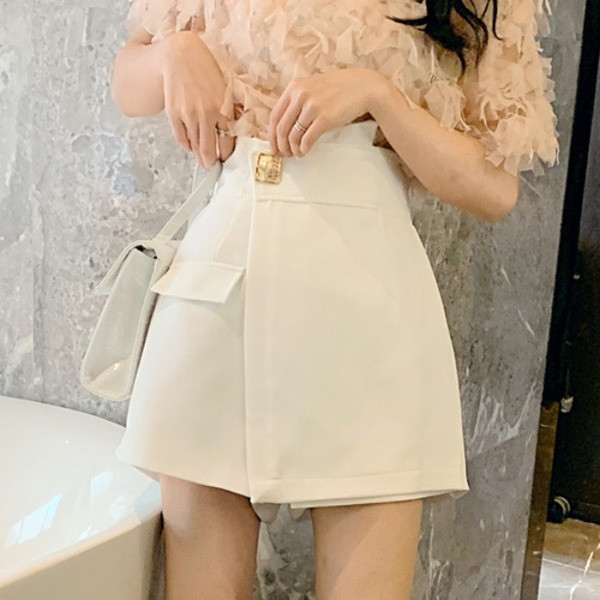 Moderni sieviešu svārki-bikses ar augstu vidukli un metāla pogu