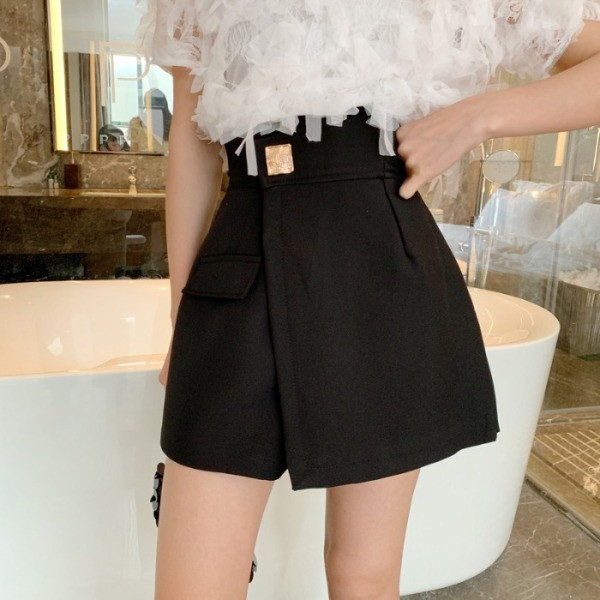 Moderni sieviešu svārki-bikses ar augstu vidukli un metāla pogu