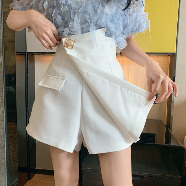 Moderni sieviešu svārki-bikses ar augstu vidukli un metāla pogu