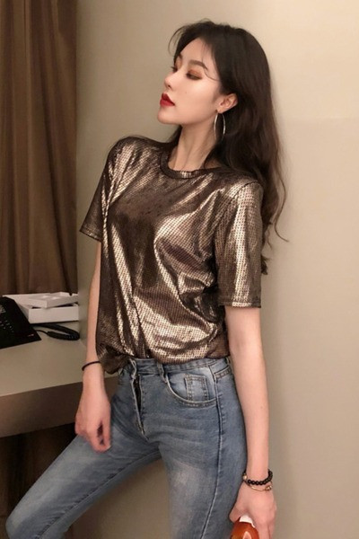 Retro női póló rövid ujjal és flitterekkel