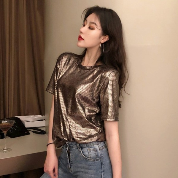 Retro női póló rövid ujjal és flitterekkel