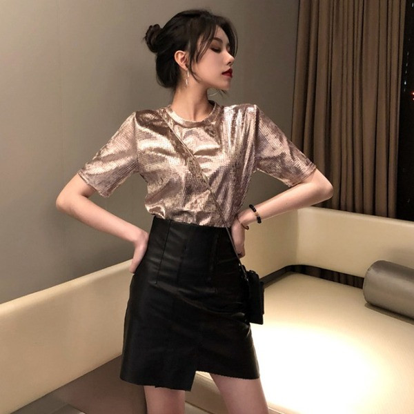 Retro női póló rövid ujjal és flitterekkel