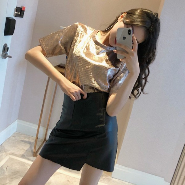 Retro női póló rövid ujjal és flitterekkel