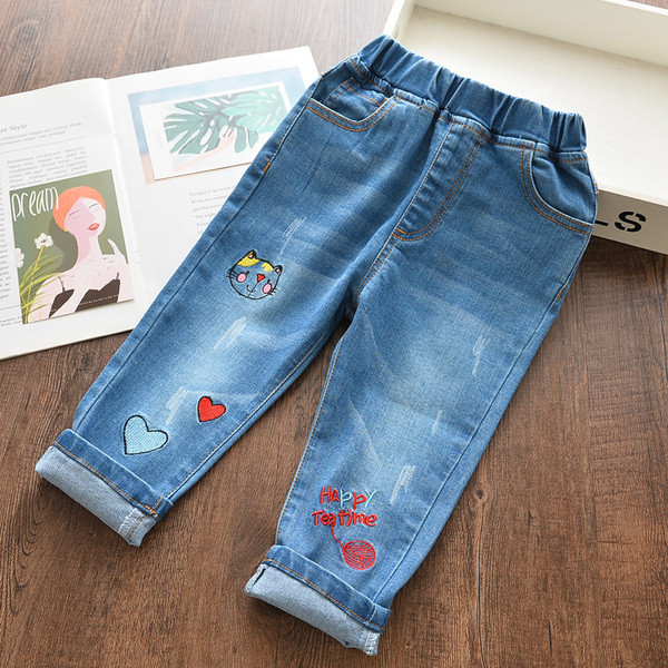 Model nou de blugi lungi copii pentru fete cu broderie in albastru