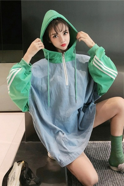 Hanorac lung de dama cu gluga si fermoar - model larg