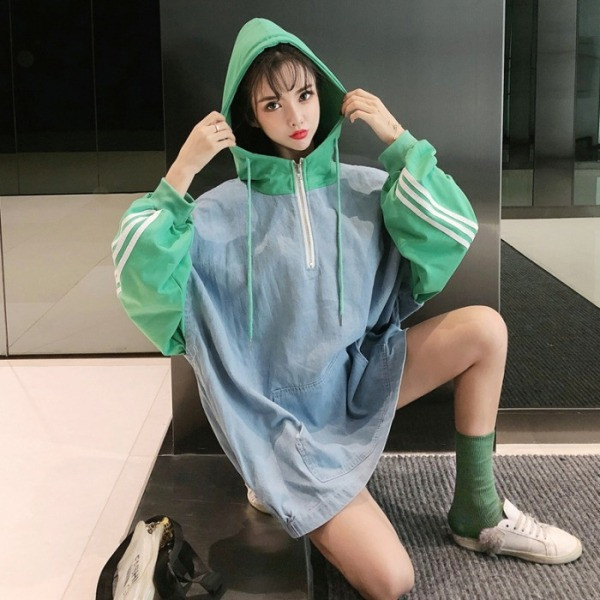 Hanorac lung de dama cu gluga si fermoar - model larg