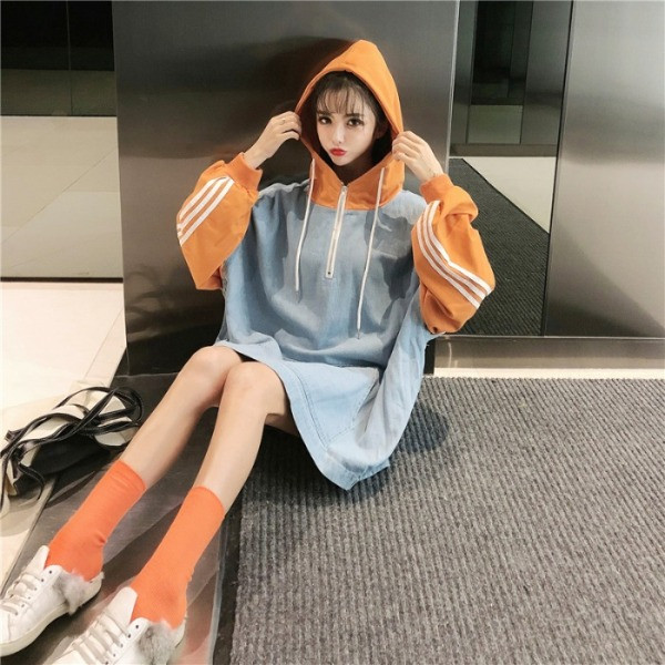 Hanorac lung de dama cu gluga si fermoar - model larg