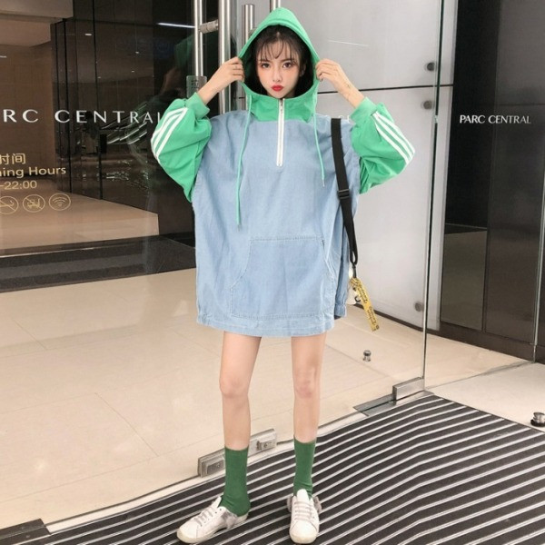 Hanorac lung de dama cu gluga si fermoar - model larg