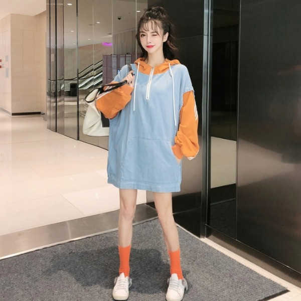 Hanorac lung de dama cu gluga si fermoar - model larg