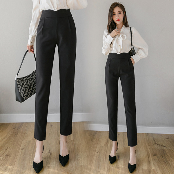 Klasiskas melnas sieviešu bikses ar augstu vidukli un kabatām