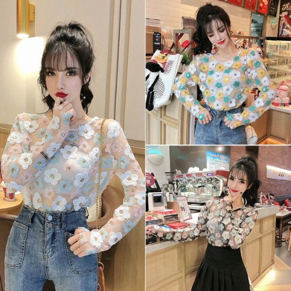 Pavasara sieviešu blūze ar ovālu kakla izgriezumu un vizuļiem