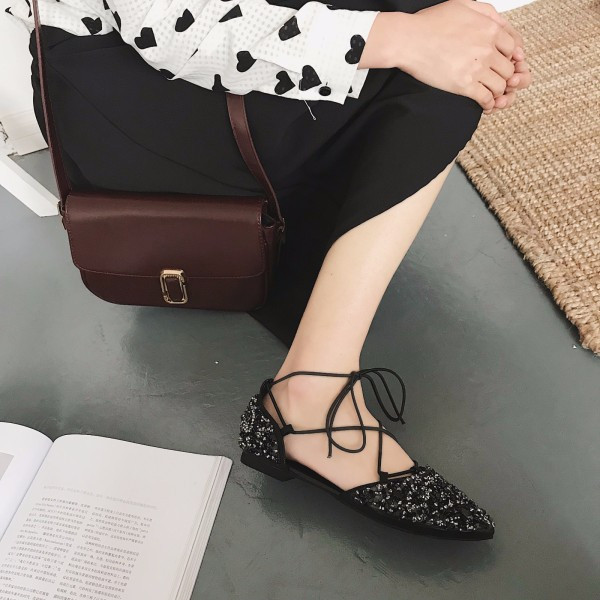 Sandale casual dama cu paiete si cravate