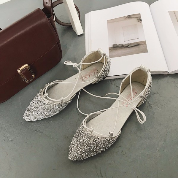 Sandale casual dama cu paiete si cravate