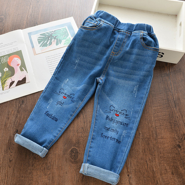 Lezser hosszú gyerekfarmer lányoknak hímzéssel