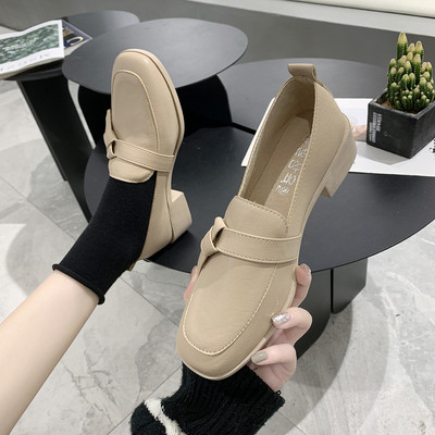 Women`s casual moccasins made of eco leather with low thick heel