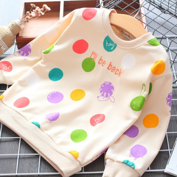 Mūsdienīga bērnu punktveida blūze ar ovālu kakla izgriezumu un izšuvumu