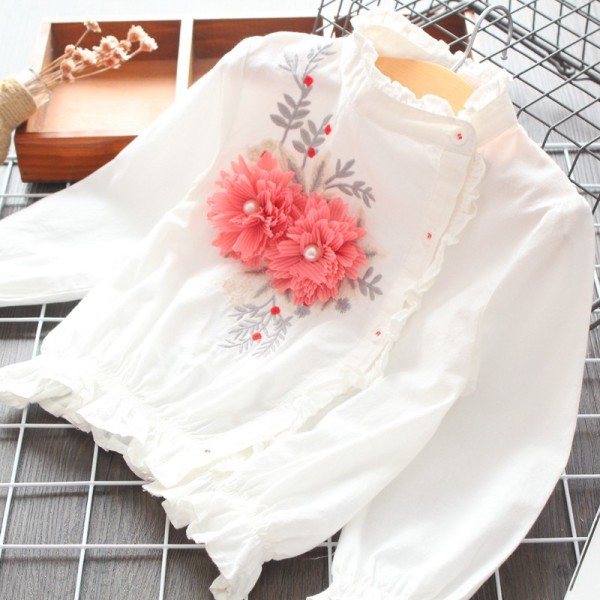 Jauna modeļa bērnu krekls ar izšuvumu un 3D elementu meitenēm