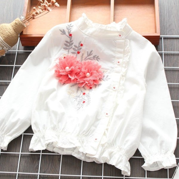 Jauna modeļa bērnu krekls ar izšuvumu un 3D elementu meitenēm