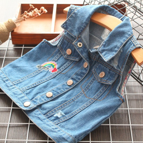 Jauna modeļa bērnu džinsa veste meitenēm ar izšuvumiem