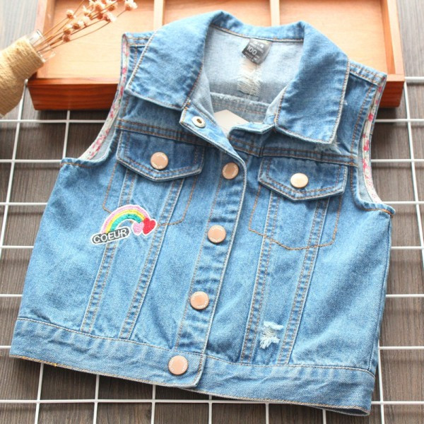 Jauna modeļa bērnu džinsa veste meitenēm ar izšuvumiem