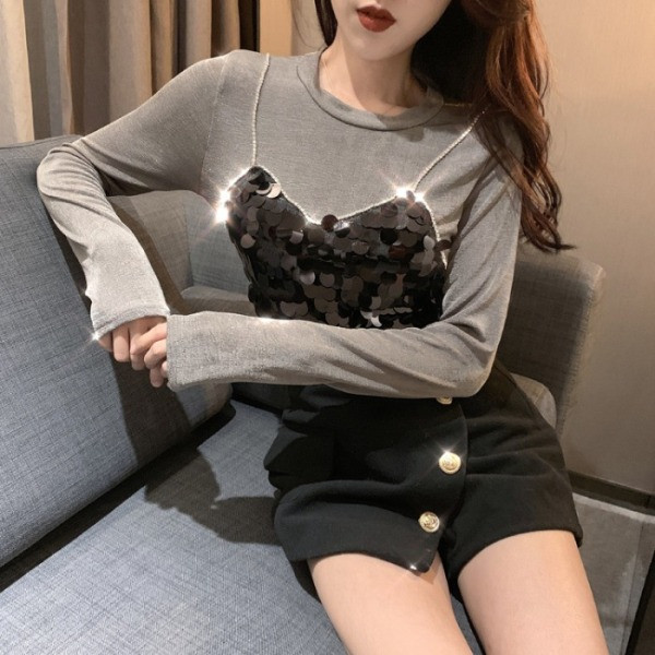 Šiuolaikinė moteriška palaidinė su blizgučių imitacija