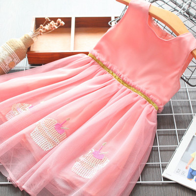 Šiuolaikinė vaikiška suknelė su ovalia iškirpte ir siuvinėjimu mergaitėms