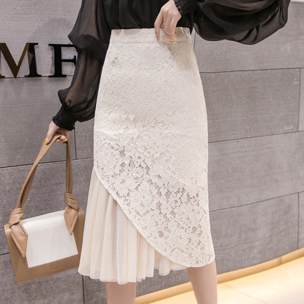 Fusta de dama din dantela cu talie inalta si tul