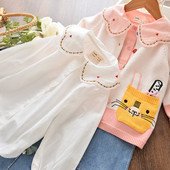 Naujo modelio vaikiški marškiniai ilgomis rankovėmis ir siuvinėjimais ant apykaklės