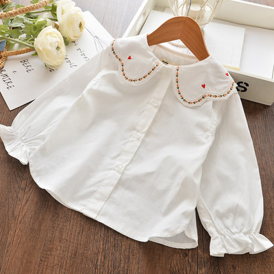 Naujo modelio vaikiški marškiniai ilgomis rankovėmis ir siuvinėjimais ant apykaklės