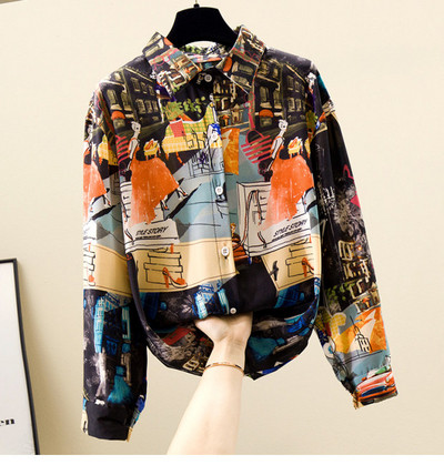 Jauns krāsaina sieviešu krekla modelis ar klasisku apkakli un garām piedurknēm