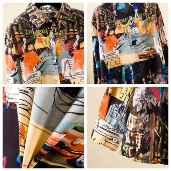 Jauns krāsaina sieviešu krekla modelis ar klasisku apkakli un garām piedurknēm