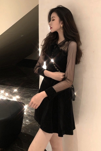 Moderna sieviešu kleita ar garām tilla piedurknēm