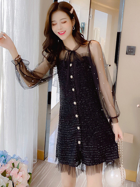 Moderna ženska duga haljina od tila i ukrasnih perli