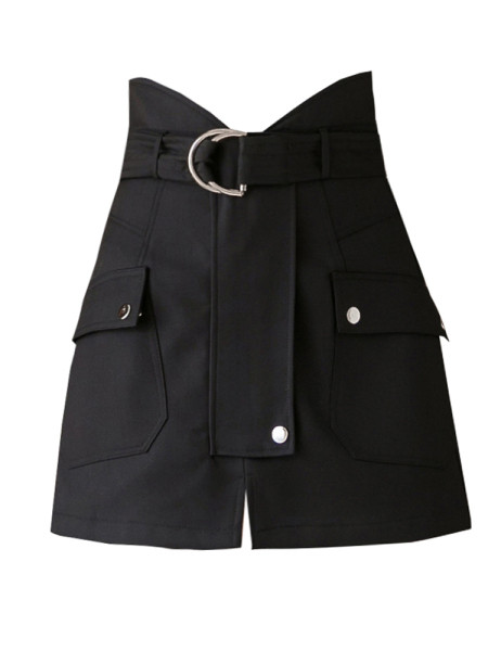 Fusta scurta de dama actuala cu talie inalta si buzunare model drepte