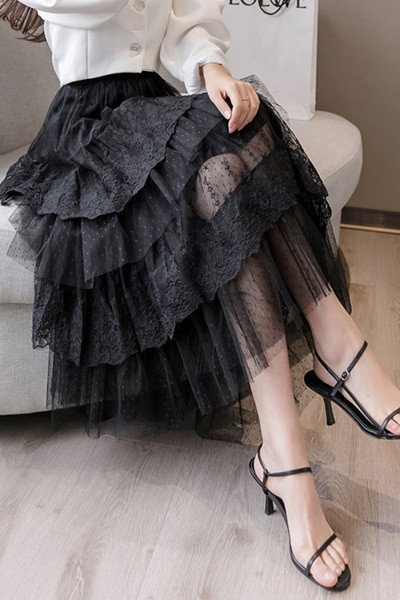 Naiste moodne pikk pitsist väljalõikemustriga pitseel