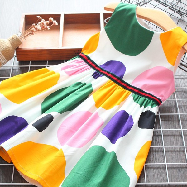 Šarena dječja haljina na točkice za djevojčice - model kroja