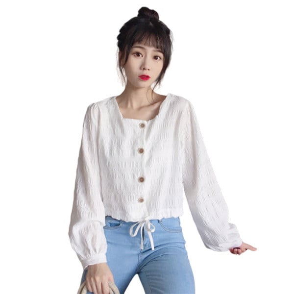 Moteriška laisvalaikio palaidinė su sagomis ir kaklaraiščiais