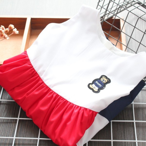 Šiuolaikinė vaikiška dryžuota suknelė su ovalia iškirpte ir siuvinėjimais