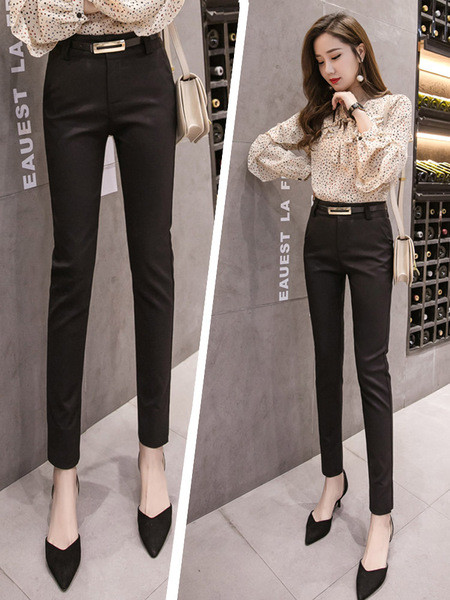 Pantaloni de dama stilati model drept cu talie inalta