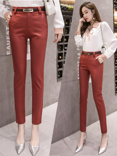 Pantaloni de dama stilati model drept cu talie inalta