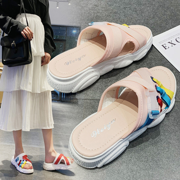 Papuci casual de dama cu talpa plate si cravate colorate