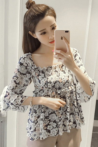 Bluză de damă modernă cu model larg drept floral