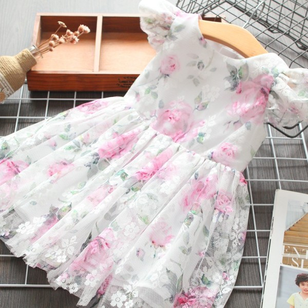 Moderna bērnu kleita meitenēm ar ziedu motīviem un tillu