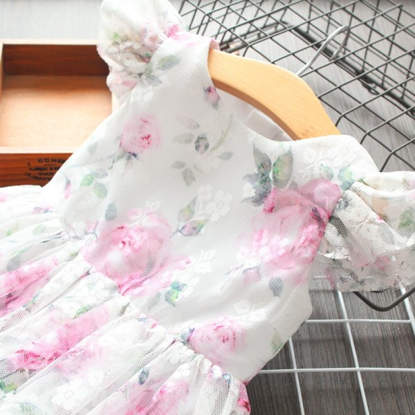 Moderna bērnu kleita meitenēm ar ziedu motīviem un tillu