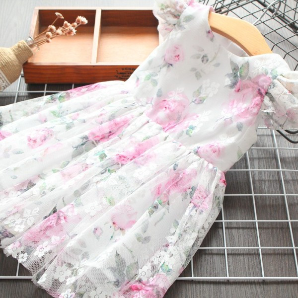 Moderna bērnu kleita meitenēm ar ziedu motīviem un tillu