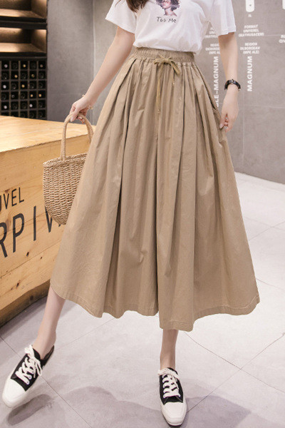 Дамска ежедневна дълга пола с висока талия широк модел