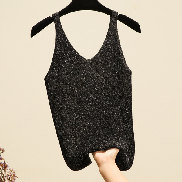 Stilīgs sieviešu tops ar spīdīgu efektu un platām lencēm